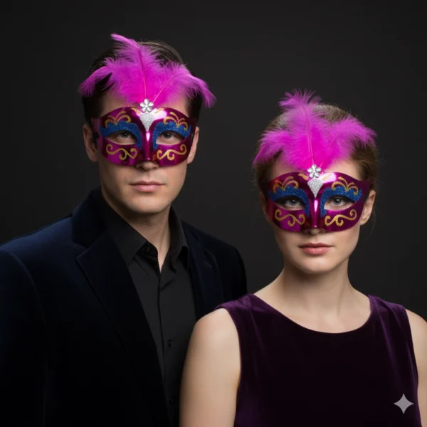 Antifaz de carnaval con plumas fucsia hombre mujer