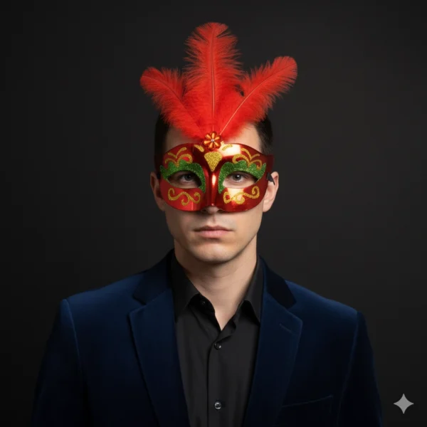 Antifaz de carnaval con plumas rojas hombre