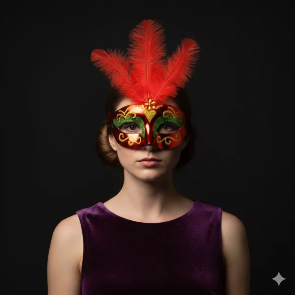 Antifaz de carnaval con plumas rojas mujer