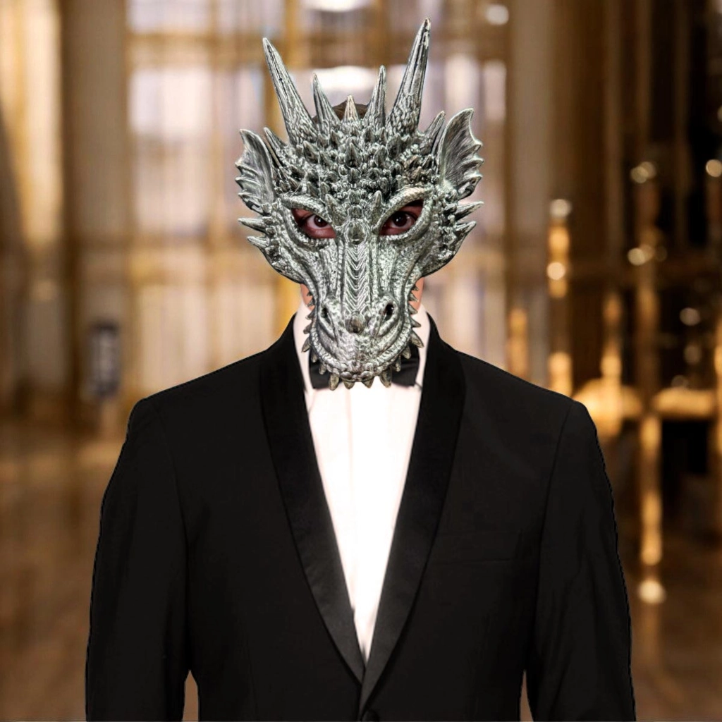Mascara de Dragon color gris plateado